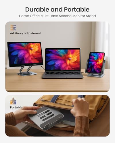 Image of LOXP Metal Tablet Stand, 360 Rotating iPad Stand with Heavy-Duty Base, Tablet Holder Compatible with 4.0-16.9 inch Device, iPad Pro Air Mini, Kindle, Surface Tablet, Portable Monitors - Gray