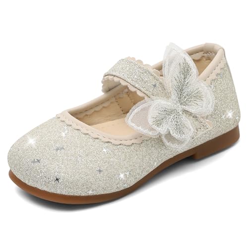 MK MATT KEELY Zapatos Princesa Niñas Bailarina Vestir Brillante para Fiesta Ballet Flats,Plateado,24EU(CN26)