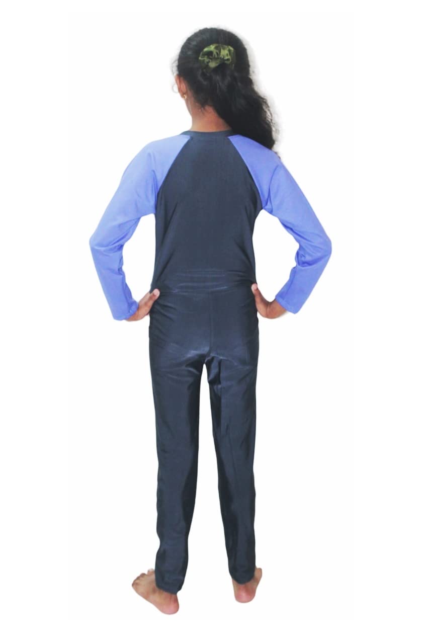 Aqua Holic Girl's Poly Spandex Multipurpose Wear for Swimming, Skating,Diving, Cycling, Aerobics & Sports (8-9, Blue) 2