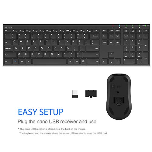 Arteck HW192MW162 2.4G Wireless Keyboard And Mouse Combo Stainless Steel Ultra Slim Full Size Keyboard And Ergonomic Mice For Computer Desktop Pc Laptop And Windows 11/10/8 Build In Rechargeable Battery thumb #3
