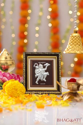 Image of 999 Pure Silver Hanumanji Photo Frame for Home & Office | Premium Silver | PoojaRoom & Wall Decor | Wedding & Festival Gifts | Certificate Included | Tabletop Size 5.5x5 inch