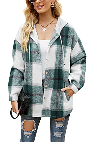 HVEPUO Flanellhemd Damen Kariert mit Kapuze Hemdjacke Knöpfen Langarm...