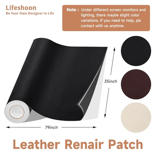 Lifeshoon Leather Repair Patch, 35X79 Inch Breathable Perforated Self Adhesive Leather Repair Tape, Large Vinyl Patch Kits for Couch, Furniture, Sofa, Car Seat, Office Chairs （Black, 35X79 Inch） by Lifeshoon - Image 2