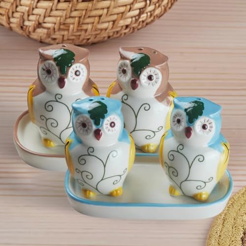 Image of Kookee Ceramic Salt and Pepper Shakers Set with Tray - Elegant Namak Dani, Spice Sprinkler & Dispenser for Dining Table, Kitchen & Restaurant Use (Pack of 2) (10577)