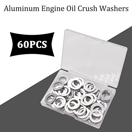 Seamaka 60 Pcs Aluminum Engine Oil Crush Washers,Drain Plug Ring Gaskets Compatible With Part 94109-14000 For Most Cars O-059 #TOP2