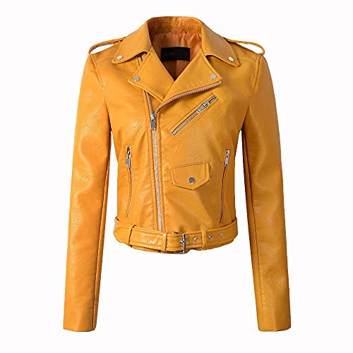Manteau de course femme cuir synthétique jaune 3XL pour un look motard ajusté