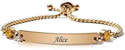 howson london Personalised Birthstone Bracelets Engraved Bar Bracelet for Her Custom Gift for Mothers Day Birthday Christmas Friendship Mum Sister Bridesmaid Auntie Girlfriend 13th 18th 21st 30th