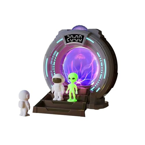 Dechoga Portal - Lampada per proiettore con effetto luminoso di una sfera elettrica statica, Bluetooth, rumore bianco, 2 astronauti, 1 luce notturna aliena, orologio HD