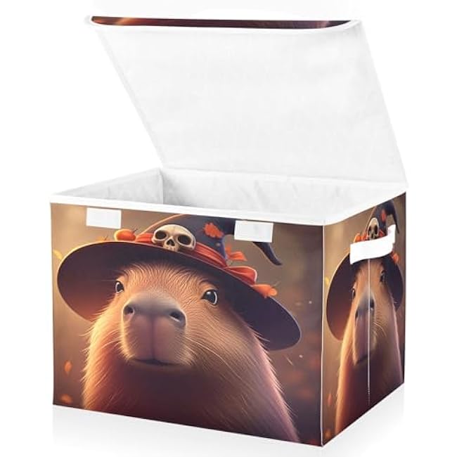 STAYTOP Halloween Decorations Storage Bins with Lids and Carrying Handle,Halloween Capybara Foldable Storage Boxes Organizer Containers Baskets for Home Bedroom Closet Office Nursery