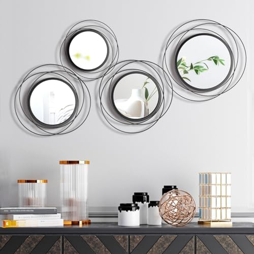 Hicarer 4 Pcs Decorative Round Modern Circle Mirror Wall Art Ring...