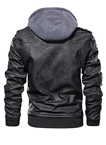 Jaqueta aviador masculina 1Bests, casual, de couro sintético de poliuretano, com capuz removível, Pr