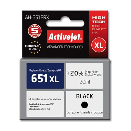 ActiveJet AH-651BRX Ink (Replacement for HP 651 C2P10AE, Premium, 20 ML, Black)