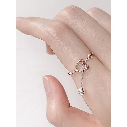 Bague chat argent 925 sterling de qualité supérieure avec pendentif clochette