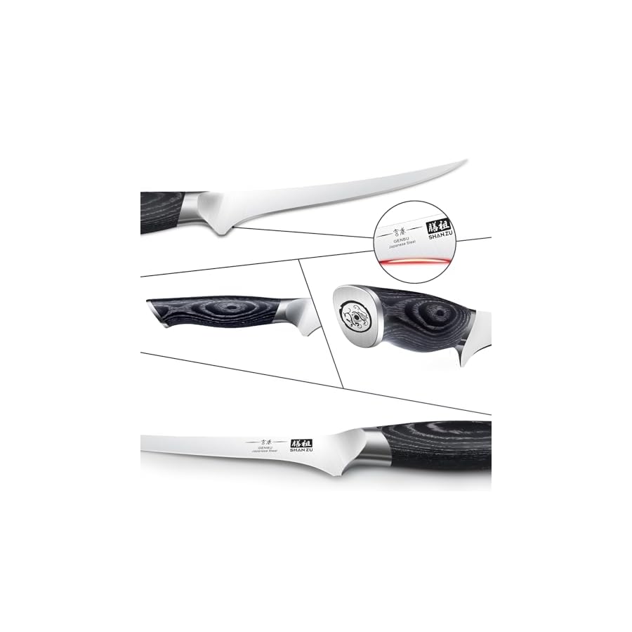 SHAN-ZU-7-Inch-Fillet-Knife-Japanese-Super-Steel-Boning-Knife-Professional-Ultra-Sharp-Fish-knife-with-K133-Ergonomic-Handle-Black-Tortoise-Genbu-Series SHAN ZU 7 Inch Fillet Knife, Japanese Super Steel Boning Knife, Professional Ultra Sharp Fish knife with K133 Ergonomic Handle, Black Tortoise Genbu Series