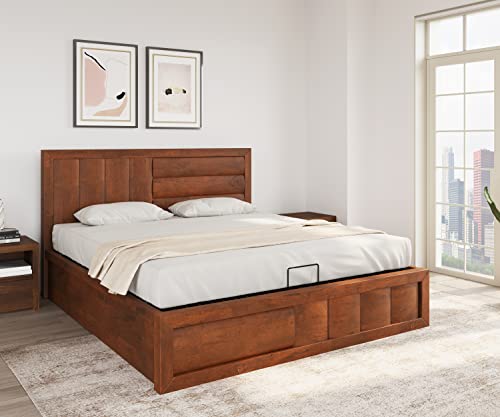Image of @home By Nilkamal Gladiator King Bed with Hydraulic Storage (Brown)
