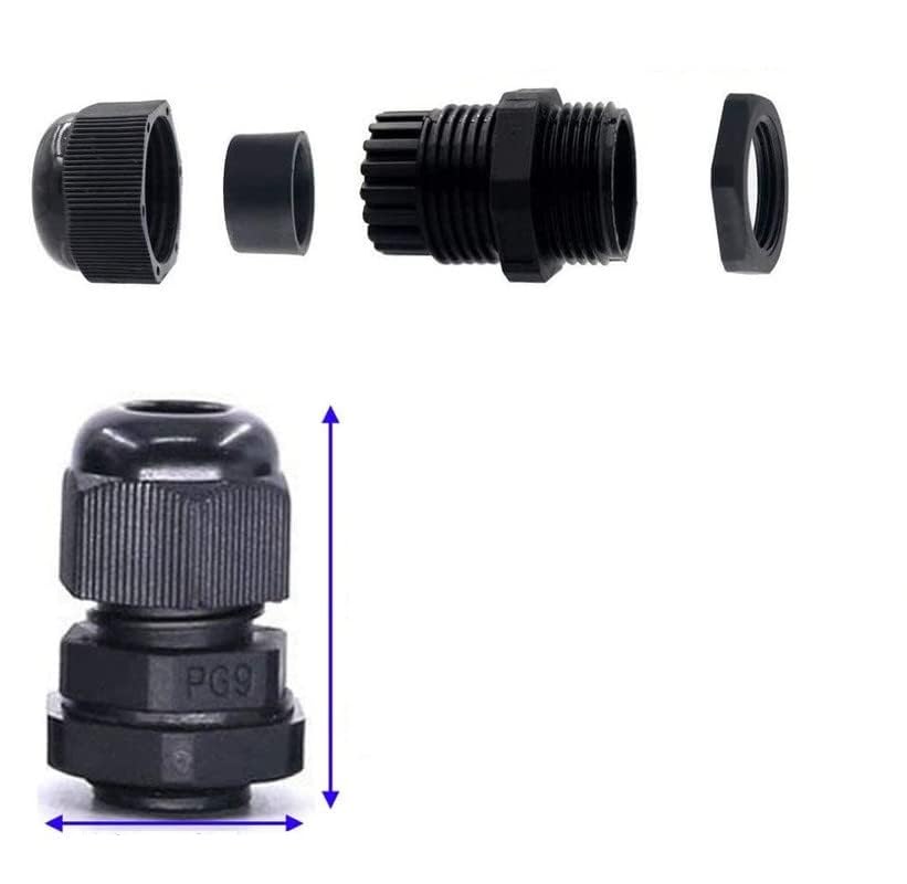 The Pujara RIVER FOX® PG9 Gland Black Polyamide Sealed Fixed Wire Nylon Plastic PG Type Cable Gland IP68 Wire Connector Waterproof Color - Black (10)-image-37