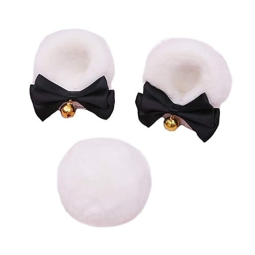 2PCS White Plush Faux Fur Bear Ears Headband Tail Set Christmas Halloween Party Cosplay - Black