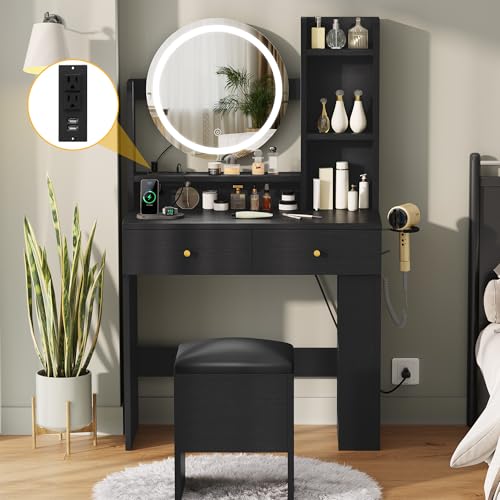 image for DWVO Vanity Desk with Mirror and Lights, Makeup Vanity Table Set with 