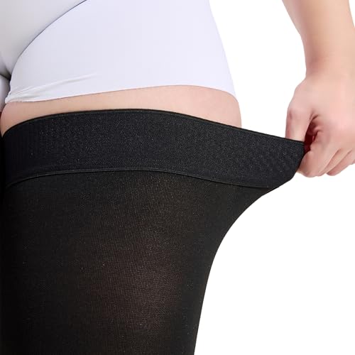 Image of Thigh High Compression Stockings 20-30mmHg Closed Toe - Extra Wide Calf Support for Varicose Veins & Pregnancy, Non-Slip Band, Size 5X-Large, Black