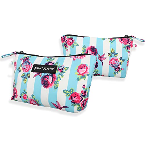 Betsey Johnson 8.5 Inch Zipper Cosmetic Pouch Small Toiletry Bag Lightweight Durable Polyester Organizer with Inner Zipped Pocket Good For Makeup Accessories and Travel Needs (Hummingbird Floral)3