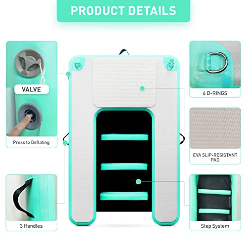 GZYSINFLA Aufblasbare Rampe für große Hunde, schwimmende Haustierrampe bis 100 kg, aufblasbare Bootsleiter, mit Pumpe/Seil/Reparaturset, rutschfestes PVC-Gewebe