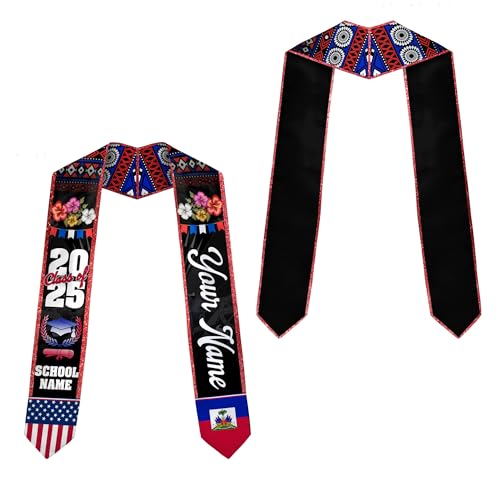 MonkeyVan Personalized Haiti Flag Graduation Stole 2025, Haitian Stoles Graduation 2025, Haitian American Flag Gradution Sash Haiti8