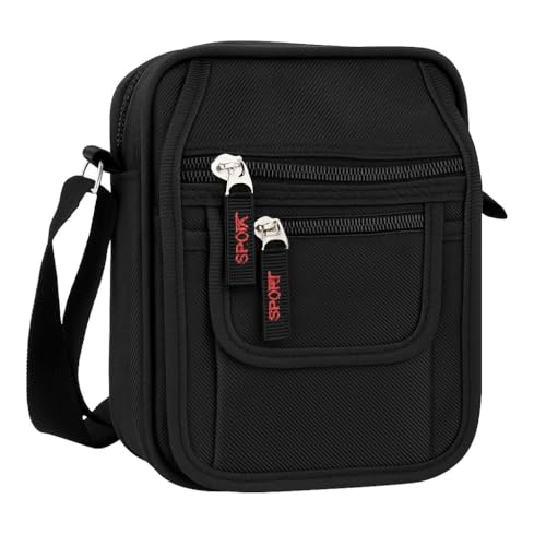 Shoulder Bag Masculina Premium com 4 Bolsos — Bolsa Transversal de Ombro Prática, Estilosa e Versátil para o Dia a Dia (Preta)