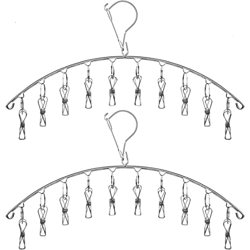 2 Pack Sock Hanger Drying Rack with 10 Pegs Stainless Steel Laundry Dryer Rack Windproof Clothes Washing Line for Baby Clothes, Underwear, Gloves, Bras