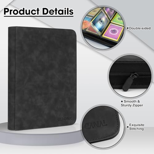 Old Canal Trading Card Binder, 9 Pocket Card Album Folder Hold Up to 540 Cards, Premium and Durable Zipper Binder, Cards Holder Album for MTG, TCG (Black) — view 2