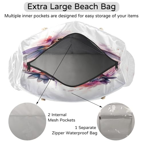 Tote Beach Bags for Women with Zipper Waterproof Sandproof Swim Pool Grocery Gym Travel Bag 5