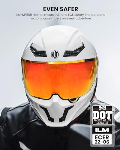 Image of ILM Motorcycle Helmets for Adult Men Women Full Face DOT ECE Powersports Dual Visor Street Racing Helmet with Pinlock Cascos para Motos Model MF509 (Whites, S)