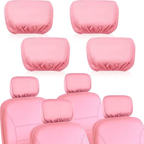 Tallew 4 Pcs Universal Car Headrest Cover Soft Car Seat Head Rest Cover Protector Fabric Head Rest Coverings for Cars Truck Auto (Pink) Cover