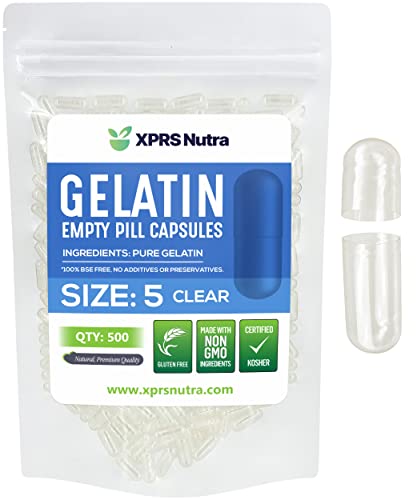 XPRS Nutra Size 5 Empty Capsules - 500 Count Very Small Clear Empty Gelatin Capsules - Pills DIY Capsule Filling - Fillable Pill Gel Caps for Do-It-Yourself Vitamin Supplements