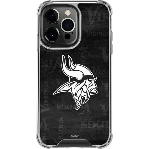 Skinit Clear Phone Case Compatible with iPhone 14 Pro - Officially Licensed NFL Minnesota Vikings Black & White Design