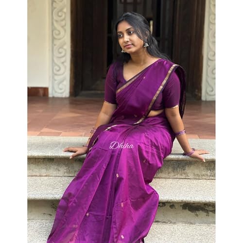 Image of Original Maheswari Cotton Silk Saree for Women | Kanjivaram Pure Silk Cotton Sari with Blouse | Zari Work | Tassels | Handloom Weave