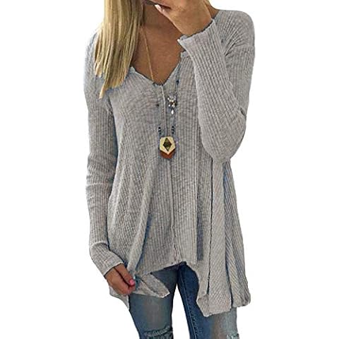 Minetom® Women's Sexy Oversized Jumper Shirt Dress Long Sleeve Tops Plus Size Sweater Pullover Sweatshirt Grey UK 12 Cover