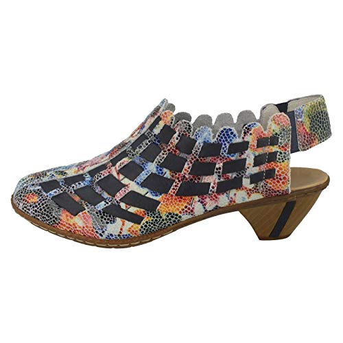 Image of Rieker 46778 Sina Women's Heels - Sling-Backs, Leather Upper, Hand-Woven Design, Anti-Stress Comfort, Flexible Sole, Secure Fit, and Timeless Everyday Style