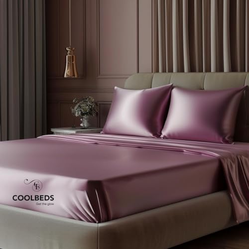 Image of COOLBEDS Satin Bedsheet for Single Bed - Elastic Fitted With 2 Pillow Covers - 400 Thread Count - 190 x 96 cms (Rose Gold) H603 400 TC