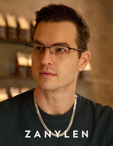Image of ZanyLen Blue Light Blocking Glasses Men Computer Gaming Glasses Rectangle Metal Semi-rimless Frame