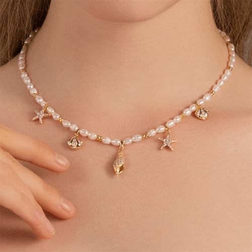 Collier de perles de haute qualité avec véritable conque de plage - 2