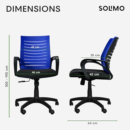 Image of Amazon Brand - Solimo Sitly Mid Back Revolving Office Chair for Work from Home, Study, and Computer Use | Heavy Duty Base | Ergonomic Mesh Design | Durable & Comfortable Seating (Blue Mesh)