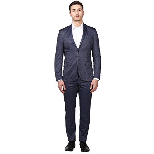 Image of Park Avenue Men Dark Blue Regular Fit Polyester Blend Suit