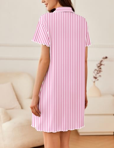 Image of Ekouaer Nightgowns for Women Button Down Sleep Shirt Short Sleeve Sleepwear | Ladies Night Gowns Classic Night Shirt Casual Pajama Dress for Sleep, Wedding, Party, Labor, Delivery, Maternity, Nursing