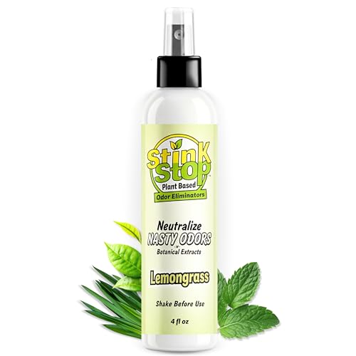 Stink Stop Plant Based Odor Eliminator: Neutralizing Spray - Refresh Stubborn Stinky Odors w/Botanical Extracts Area Deodorizer, Post Poop Spray & Car Interior Funk Freshener (4 fl oz, Lemongrass)