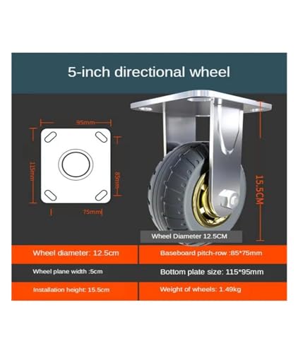 Roue directionnelle 5 pouces roulette robuste chariot plat caoutchouc