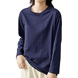 [EAXGO] 【綿100！当店１番人気】ロンティー レディース 長袖tシャツ トップス 【トレンドの新定義・ゆる感・小顔効果】 カットソー クルーネック ティーシャツ ロングスリーブ 無地 カジュアル ゆったり 重ね着 きれいめ オシャレ 春 (2XL, ネイビーブルー)