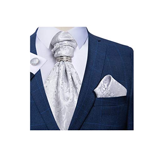 Set de corbata ascot de seda plateada para hombre miniatura 2