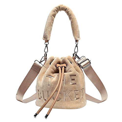 Jbb Women's Bucket Bag Shoulder Hobo Bags Velvet Crossbody Mini Purses Drawstring Tote Handbag Khaki #TOP27
