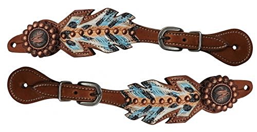 Showman Ladies Painted Feather Medium Leather Copper Conchos Studs Spur Straps