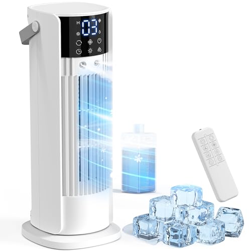 Portable Air Conditioner & Cooling Fan Large Water Tank Dual Mist Nozzles 4 Speeds 2 Mist Modes 90 Oscillation Quiet for Home OfficeWhite